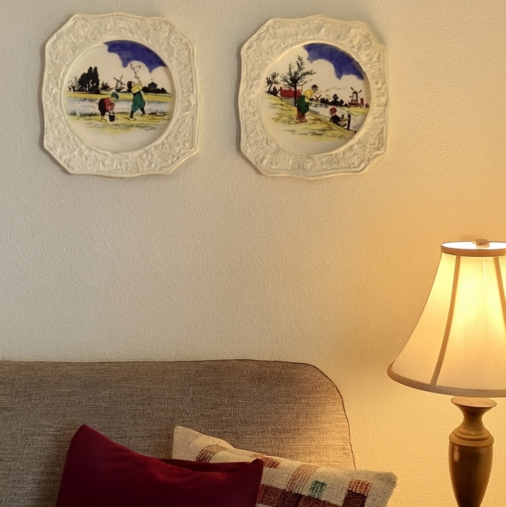 Royal Winton Grimwades Holland Dutch Decorative Plate Set Windmill Fishing